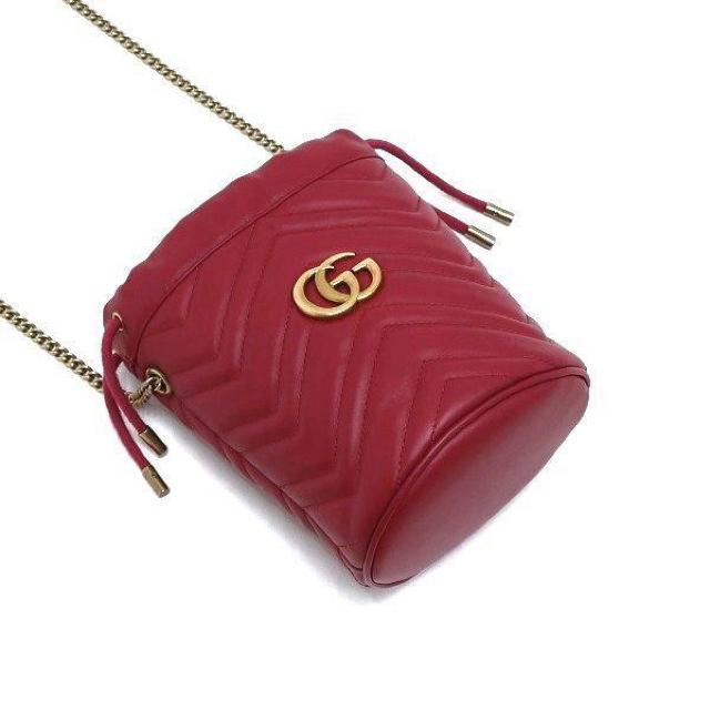 ◆ 本物 美品 ◆ GUCCI グッチ チェーンショルダーバッグ バケット型 ドローストリング レザー レッド 人気 575163 < ブランド  ◆ 本物 美品 ◆ GUCCI グッチ チェーンショルダーバッグ バケット型 ドローストリング レザー レッド 人気 575163 < ブランドの