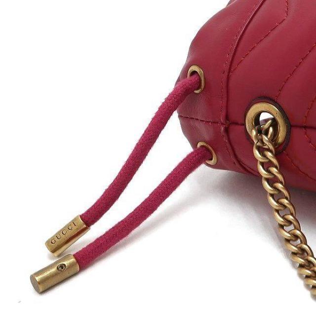 ◆ 本物 美品 ◆ GUCCI グッチ チェーンショルダーバッグ バケット型 ドローストリング レザー レッド 人気 575163 < ブランド  ◆ 本物 美品 ◆ GUCCI グッチ チェーンショルダーバッグ バケット型 ドローストリング レザー レッド 人気 575163 < ブランドの
