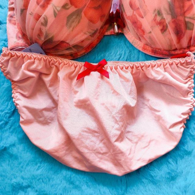 透け感オーガンジーレースがSexy。。F80×L。。薔薇柄×ローズワッペン付ブラジャー&ショーツセット。グラマー大きいサイズピンク < 女性ファッション  透け感オーガンジーレースがSexy。。F80×L。。薔薇柄×ローズワッペン付ブラジャー&ショーツセット。グラマー大きいサイズピンク < 女性ファッションの