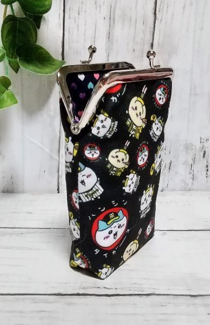 ちいかわ 阪神柄 黒 角型がま口 タバコケース 小物入れ 多目的ポーチ < 女性ファッション ちいかわ 阪神柄 黒 角型がま口 タバコケース 小物入れ 多目的ポーチ < 女性ファッションの