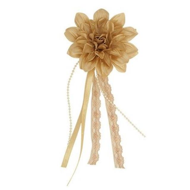 レースリボンフリンジ ダリア コサージュ ブラウン★新品 < 女性アクセサリー/時計 レースリボンフリンジ ダリア コサージュ ブラウン★新品 < 女性アクセサリー/時計の