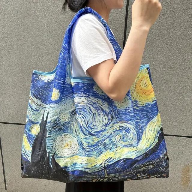 超お買い得490円★ヴァン・ゴッホの星月夜プリント 折りたたみ式再利用可能なグロサリートートバッグ < 男性ファッション  超お買い得490円★ヴァン・ゴッホの星月夜プリント 折りたたみ式再利用可能なグロサリートートバッグ  < 男性ファッションの