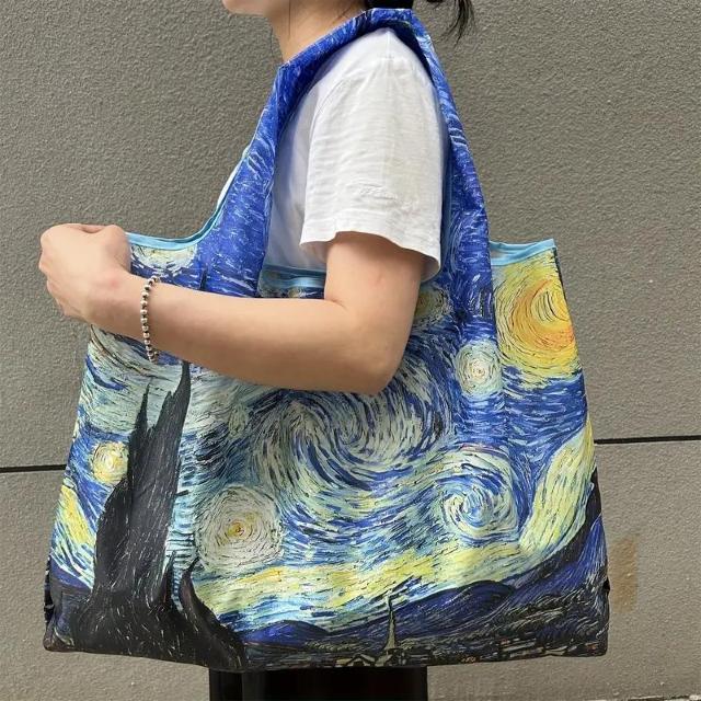 超お買い得490円★ヴァン・ゴッホの星月夜プリント 折りたたみ式再利用可能なグロサリートートバッグ < 男性ファッション  超お買い得490円★ヴァン・ゴッホの星月夜プリント 折りたたみ式再利用可能なグロサリートートバッグ < 男性ファッションの