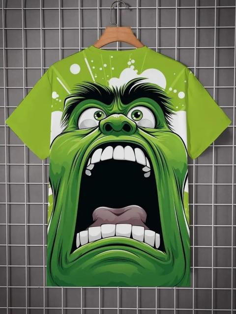 爆ヤス価格890円★メンズ モンスターグラフィックプリントTシャツ - グリーンの大胆なデザインUSAサイズS(日本サイズL相当) < 男性ファッション  爆ヤス価格890円★メンズ モンスターグラフィックプリントTシャツ - グリーンの大胆なデザインUSAサイズS(日本サイズL相当) < 男性ファッションの