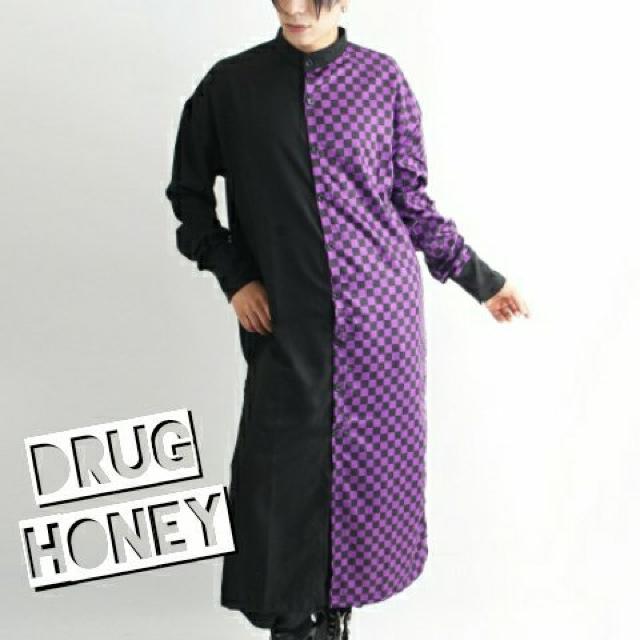 【DrugHoney】市松柄サイドスリット入ロングシャツワンピ < 女性ファッション  【DrugHoney】市松柄サイドスリット入ロングシャツワンピ  < 女性ファッションの