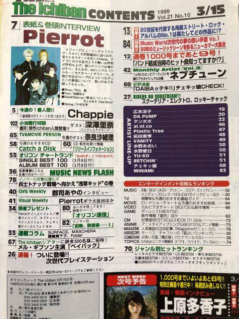 オリコンウィークThe Ichiban 1999年3月15日号 ピエロ < 本/雑誌  オリコンウィークThe Ichiban 1999年3月15日号 ピエロ < 本/雑誌の