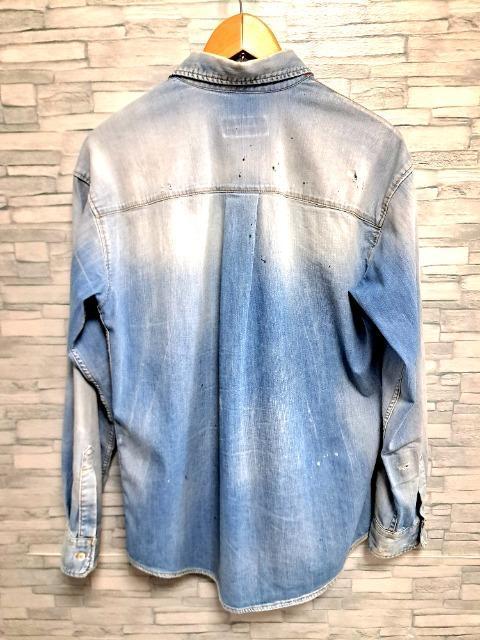 ☆DSQUARED2 ディースクエアード ロゴ ダメージ加工 デニムシャツ 長袖シャツ/メンズ/42☆新作モデル < ブランド ☆DSQUARED2 ディースクエアード ロゴ ダメージ加工 デニムシャツ 長袖シャツ/メンズ/42☆新作モデル < ブランドの