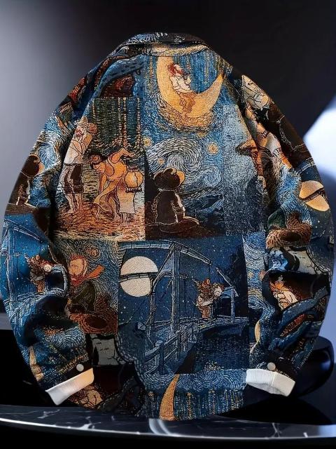 爆ヤス価格3390円★メンズストリートウェア - 長袖シャツ抽象油絵の刺繍 USAサイズM(日本サイズXL相当)ブルー&ゴールデン < 男性ファッション 爆ヤス価格3390円★メンズストリートウェア - 長袖シャツ抽象油絵の刺繍 USAサイズM(日本サイズXL相当)ブルー&ゴールデン < 男性ファッションの