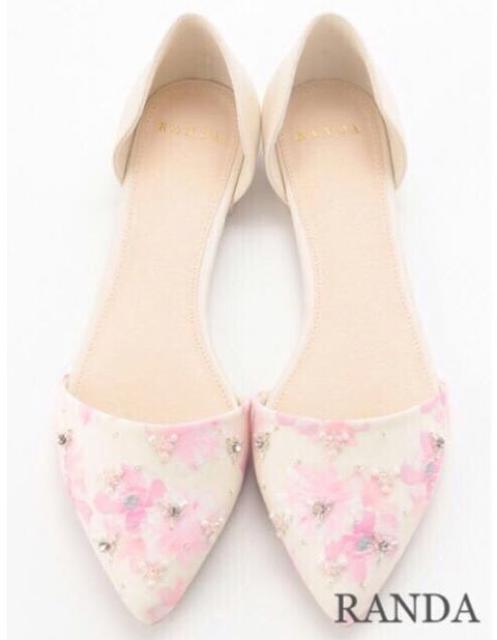 RANDAランダ【新品】オルセーフラワーフラッツ パンプス●黄色イエロー×ピンク●23.5cm〜24cm●ビジュー フラワー < ブランド  RANDAランダ【新品】オルセーフラワーフラッツ パンプス●黄色イエロー×ピンク●23.5cm〜24cm●ビジュー フラワー  < ブランドの