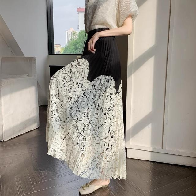 裏地付き レース切り替え プリーツ ロング丈スカート 大きいサイズ < 女性ファッション 裏地付き レース切り替え プリーツ ロング丈スカート 大きいサイズ < 女性ファッションの
