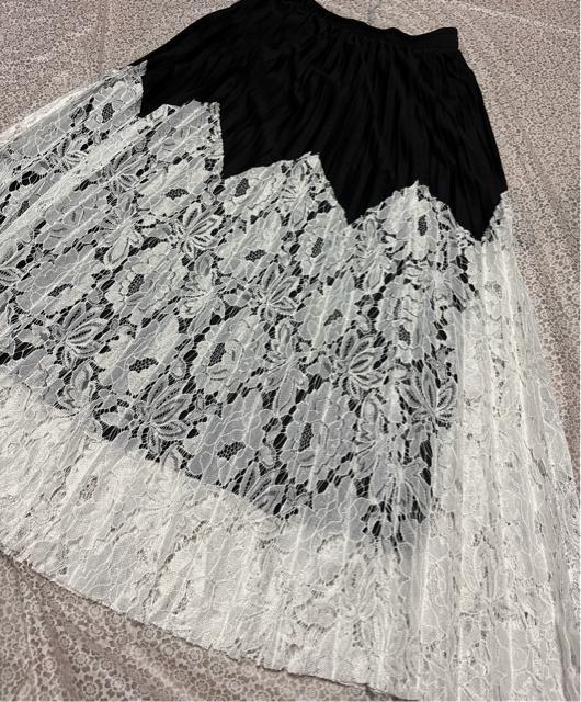 裏地付き レース切り替え プリーツ ロング丈スカート 大きいサイズ < 女性ファッション 裏地付き レース切り替え プリーツ ロング丈スカート 大きいサイズ < 女性ファッションの