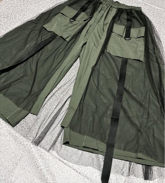 ワイドパンツ レース重ね ガウチョパンツ ウエストゴム カーキ 大きいサイズ < 女性ファッション ワイドパンツ レース重ね ガウチョパンツ ウエストゴム カーキ 大きいサイズ < 女性ファッションの