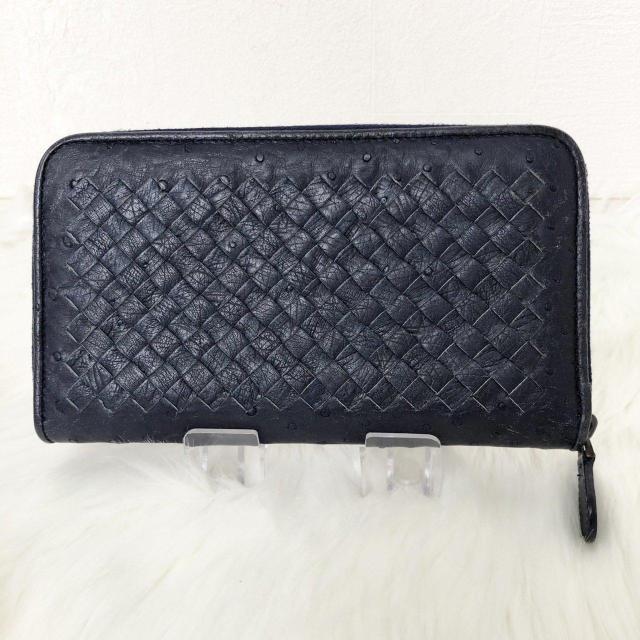 【希少】 BOTTEGA VENETA ボッテガヴェネタ 長財布 イントレチャート オーストリッチ ラウンドファスナー ネイビー < ブランド 【希少】 BOTTEGA VENETA ボッテガヴェネタ 長財布 イントレチャート オーストリッチ ラウンドファスナー ネイビー < ブランドの