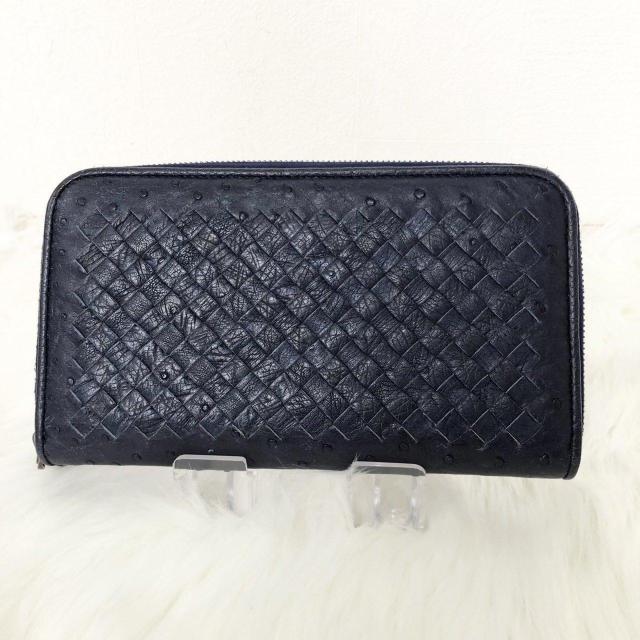 【希少】 BOTTEGA VENETA ボッテガヴェネタ 長財布 イントレチャート オーストリッチ ラウンドファスナー ネイビー < ブランド 【希少】 BOTTEGA VENETA ボッテガヴェネタ 長財布 イントレチャート オーストリッチ ラウンドファスナー ネイビー < ブランドの