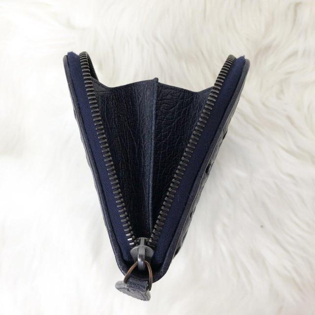 【希少】 BOTTEGA VENETA ボッテガヴェネタ 長財布 イントレチャート オーストリッチ ラウンドファスナー ネイビー < ブランド 【希少】 BOTTEGA VENETA ボッテガヴェネタ 長財布 イントレチャート オーストリッチ ラウンドファスナー ネイビー < ブランドの