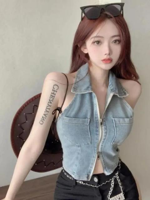 超お買い得1690円★デニムホルターネック、ホルターネックキャミソール、バックレスセクシースリーブレスタップ、女性用日本サイズM < 女性ファッション  超お買い得1690円★デニムホルターネック、ホルターネックキャミソール、バックレスセクシースリーブレスタップ、女性用日本サイズM < 女性ファッションの