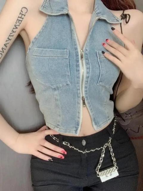 超お買い得1690円★デニムホルターネック、ホルターネックキャミソール、バックレスセクシースリーブレスタップ、女性用日本サイズM < 女性ファッション  超お買い得1690円★デニムホルターネック、ホルターネックキャミソール、バックレスセクシースリーブレスタップ、女性用日本サイズM < 女性ファッションの