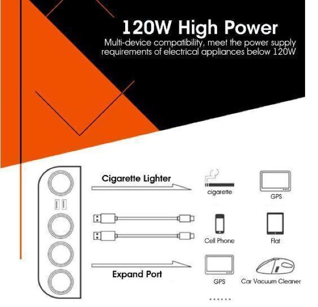 シガーソケット 4連+USB2ポート 分配器 充電器 シガーライター対応 6in1 120wトラック 24v12v対応 180 < 自動車/バイク シガーソケット 4連+USB2ポート 分配器 充電器 シガーライター対応 6in1 120wトラック 24v12v対応 180 < 自動車/バイク