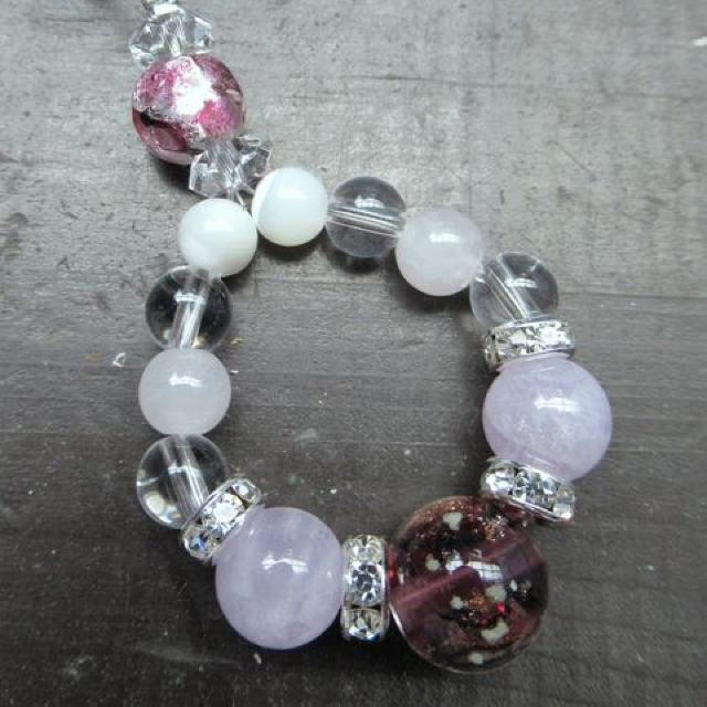 蓄光*ホタルガラスxローズクォーツxアメジストストラップ < 家電/AV 蓄光*ホタルガラスxローズクォーツxアメジストストラップ < 家電/AVの