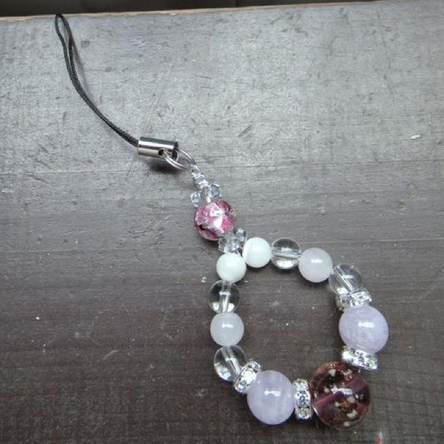 蓄光*ホタルガラスxローズクォーツxアメジストストラップ < 家電/AV 蓄光*ホタルガラスxローズクォーツxアメジストストラップ < 家電/AVの