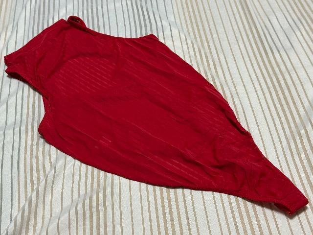 透け感のあるピンストライプ柄★鮮やかレッドが眩しいイベント衣装用ハイレグレオタード★Mサイズ < レジャー/スポーツ 透け感のあるピンストライプ柄★鮮やかレッドが眩しいイベント衣装用ハイレグレオタード★Mサイズ < レジャー/スポーツの