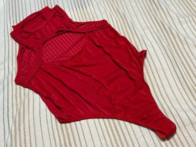 透け感のあるピンストライプ柄★鮮やかレッドが眩しいイベント衣装用ハイレグレオタード★Mサイズ < レジャー/スポーツ 透け感のあるピンストライプ柄★鮮やかレッドが眩しいイベント衣装用ハイレグレオタード★Mサイズ < レジャー/スポーツの