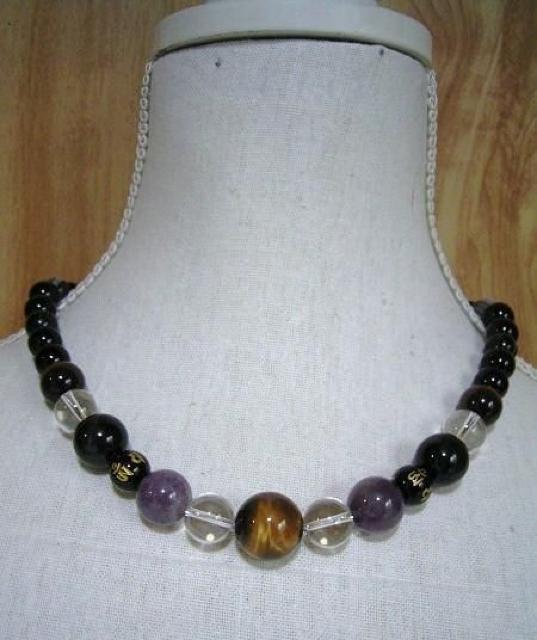 タイガーアイx観音真言彫オニキスxアメジストネックレス < 女性アクセサリー/時計 タイガーアイx観音真言彫オニキスxアメジストネックレス < 女性アクセサリー/時計の