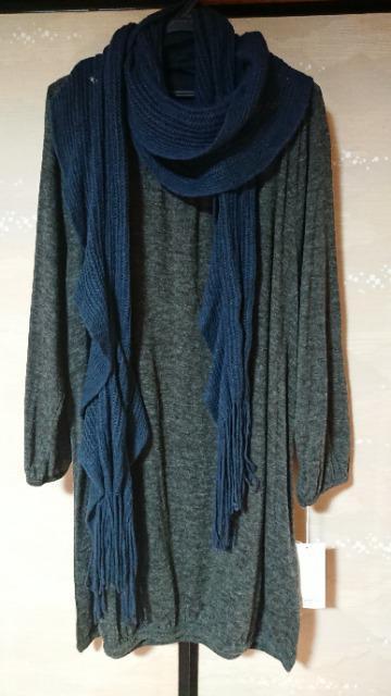 新品 大きいサイズ3L 濃グレー色ワンピース、マフラー2点セット < 女性ファッション 新品 大きいサイズ3L 濃グレー色ワンピース、マフラー2点セット < 女性ファッションの