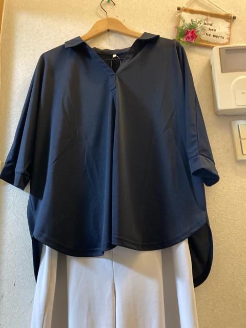 3L新品紺七分袖スキッパーカットソー < 女性ファッション  3L新品紺七分袖スキッパーカットソー < 女性ファッションの