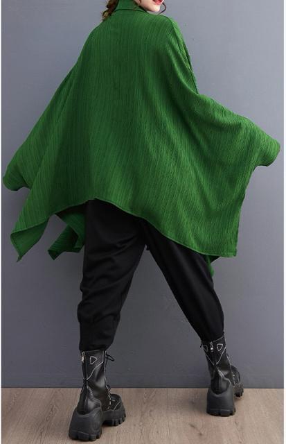 前開き ドルマン 不規則 シャツブラウス グリーン系 大きいサイズ < 女性ファッション 前開き ドルマン 不規則 シャツブラウス グリーン系 大きいサイズ < 女性ファッションの