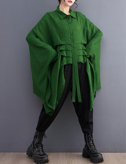 前開き ドルマン 不規則 シャツブラウス グリーン系 大きいサイズ < 女性ファッション 前開き ドルマン 不規則 シャツブラウス グリーン系 大きいサイズ < 女性ファッションの