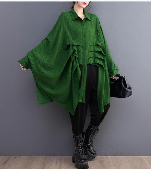 前開き ドルマン 不規則 シャツブラウス グリーン系 大きいサイズ < 女性ファッション 前開き ドルマン 不規則 シャツブラウス グリーン系 大きいサイズ < 女性ファッションの