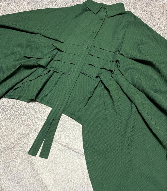 前開き ドルマン 不規則 シャツブラウス グリーン系 大きいサイズ < 女性ファッション 前開き ドルマン 不規則 シャツブラウス グリーン系 大きいサイズ < 女性ファッションの