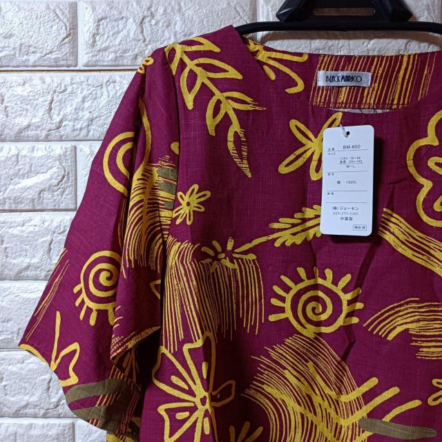 BLACK MARIKO★新品★エスニック柄半袖綿チュニック/エンジ < 女性ファッション  BLACK MARIKO★新品★エスニック柄半袖綿チュニック/エンジ < 女性ファッションの