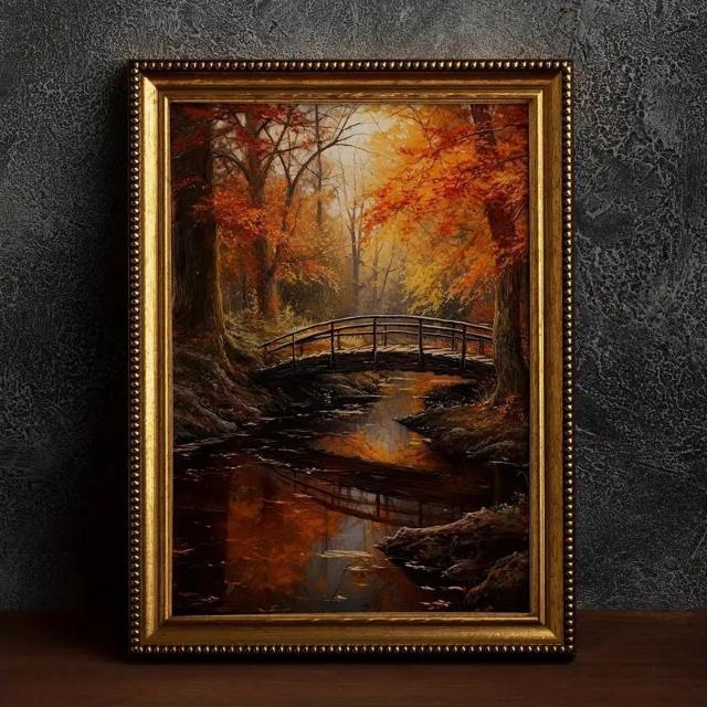 爆ヤス価格690円★1枚の額なしキャンバスポスター現代アート、秋の森の小川の橋、寝室リビングルーム廊下ウォールアート50×70cm < インテリア/ライフ 爆ヤス価格690円★1枚の額なしキャンバスポスター現代アート、秋の森の小川の橋、寝室リビングルーム廊下ウォールアート50×70cm < インテリア/ライフの