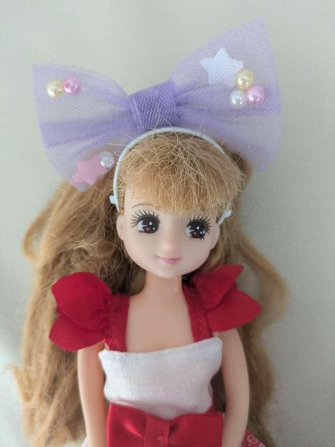 ドール用 紫チュールリボンカチューシャ 星とパール飾り 人形用ヘッドドレス < おもちゃ ドール用 紫チュールリボンカチューシャ 星とパール飾り 人形用ヘッドドレス < おもちゃの