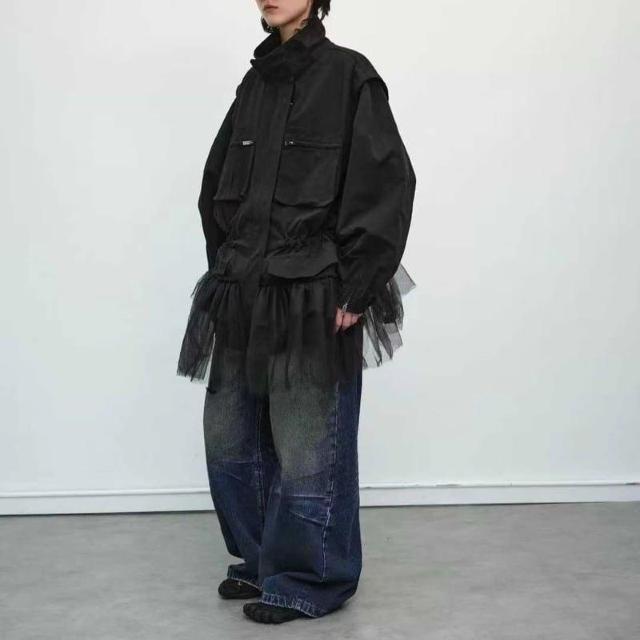 &LOVE CLOSETアウター★チュール飾りのブラックアウター/新品♪ < 女性ファッション &LOVE CLOSETアウター★チュール飾りのブラックアウター/新品♪ < 女性ファッションの