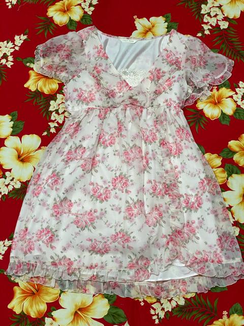 レストローズ☆ピンクバラ柄シフォンミニワンピース☆キャミ付☆ < ブランド  レストローズ☆ピンクバラ柄シフォンミニワンピース☆キャミ付☆  < ブランドの