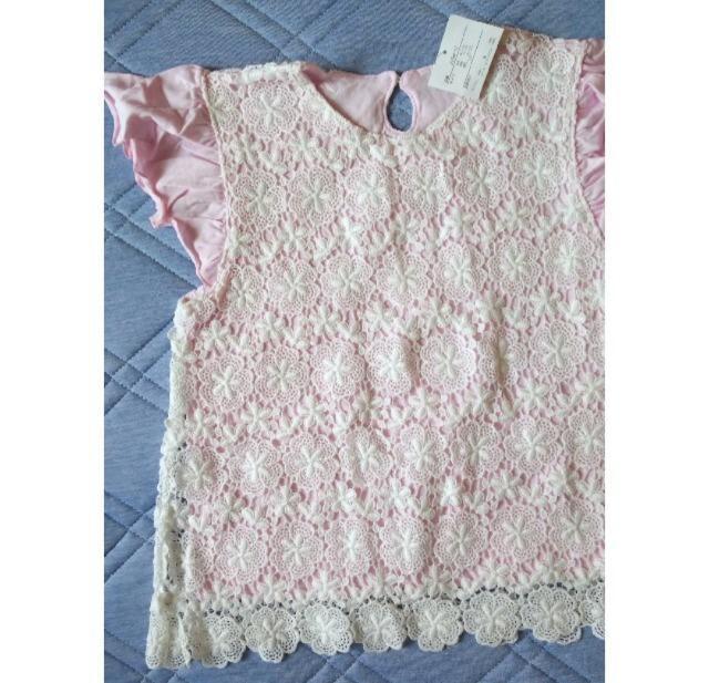 150★かわいいレース重ねカットソー★綿100%Tシャツ★新品★送料無料 < キッズ/ベビー  150★かわいいレース重ねカットソー★綿100%Tシャツ★新品★送料無料 < キッズ/ベビーの