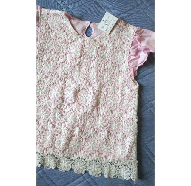 150★かわいいレース重ねカットソー★綿100%Tシャツ★新品★送料無料 < キッズ/ベビー  150★かわいいレース重ねカットソー★綿100%Tシャツ★新品★送料無料 < キッズ/ベビーの