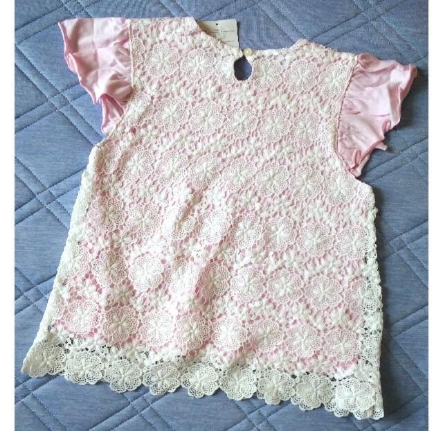 150★かわいいレース重ねカットソー★綿100%Tシャツ★新品★送料無料 < キッズ/ベビー  150★かわいいレース重ねカットソー★綿100%Tシャツ★新品★送料無料 < キッズ/ベビーの