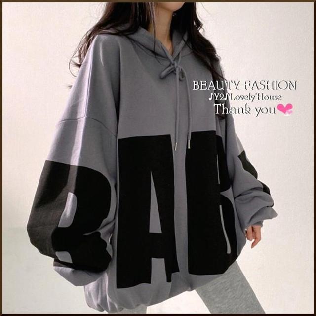 〜4L5L6L*BIG.「BABY」ロゴドルマンパーカートップス*灰 < 女性ファッション 〜4L5L6L*BIG.「BABY」ロゴドルマンパーカートップス*灰 < 女性ファッションの