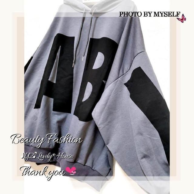 〜4L5L6L*BIG.「BABY」ロゴドルマンパーカートップス*灰 < 女性ファッション 〜4L5L6L*BIG.「BABY」ロゴドルマンパーカートップス*灰 < 女性ファッションの