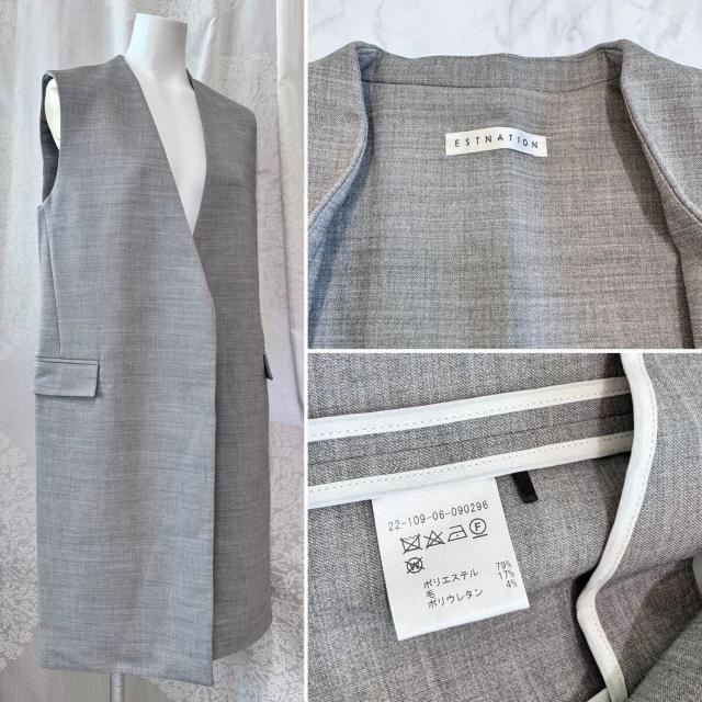 エストネーション ロングジレ ベストジャケット グレ < 女性ファッション  エストネーション ロングジレ ベストジャケット グレ < 女性ファッションの