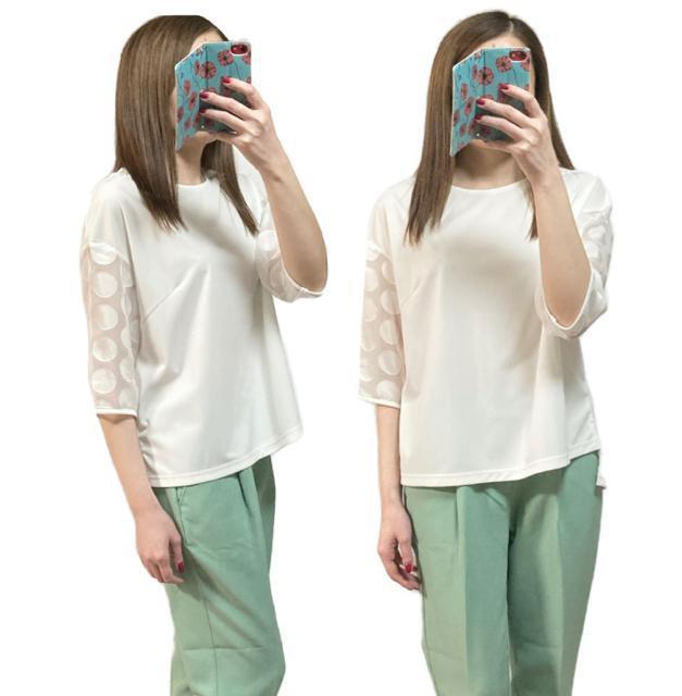 HIROMIYOSHIDA.ドットシースルー袖◎ブラウスシャツ白(L)新品 < ブランド HIROMIYOSHIDA.ドットシースルー袖◎ブラウスシャツ白(L)新品 < ブランドの