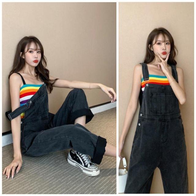 ★お洒落大人可愛い♪体型カバー♪墨黒ウォッシュドブラックデニム♪ロングパンツ♪サロペットオーバーオール < 女性ファッション  ★お洒落大人可愛い♪体型カバー♪墨黒ウォッシュドブラックデニム♪ロングパンツ♪サロペットオーバーオール < 女性ファッションの