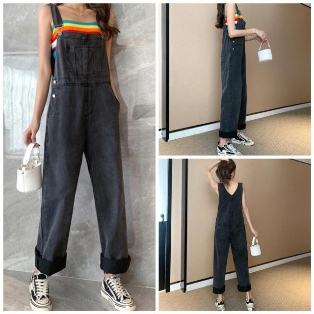 ★お洒落大人可愛い♪体型カバー♪墨黒ウォッシュドブラックデニム♪ロングパンツ♪サロペットオーバーオール < 女性ファッション  ★お洒落大人可愛い♪体型カバー♪墨黒ウォッシュドブラックデニム♪ロングパンツ♪サロペットオーバーオール < 女性ファッションの