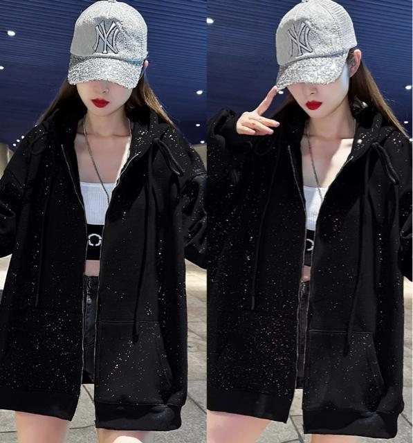 キラキララメ入り パーカー ジップアップ 前開き ブラック 大きいサイズ < 女性ファッション  キラキララメ入り パーカー ジップアップ 前開き ブラック 大きいサイズ  < 女性ファッションの