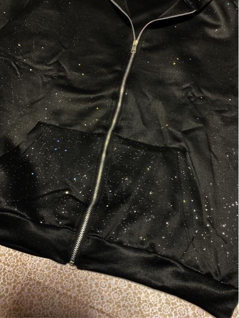 キラキララメ入り パーカー ジップアップ 前開き ブラック 大きいサイズ < 女性ファッション  キラキララメ入り パーカー ジップアップ 前開き ブラック 大きいサイズ < 女性ファッションの