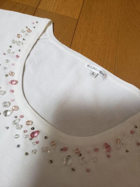 ☆USED☆GLACIER☆白 サマーニットカットソー☆L < 女性ファッション  ☆USED☆GLACIER☆白 サマーニットカットソー☆L < 女性ファッションの